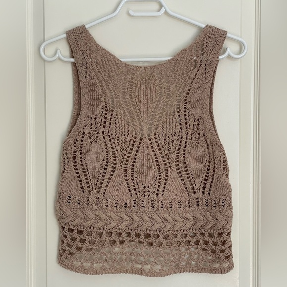 Zara Tops - Zara Beige Open Knit Crochet Tank Top Neutral Boho Sleeveless S